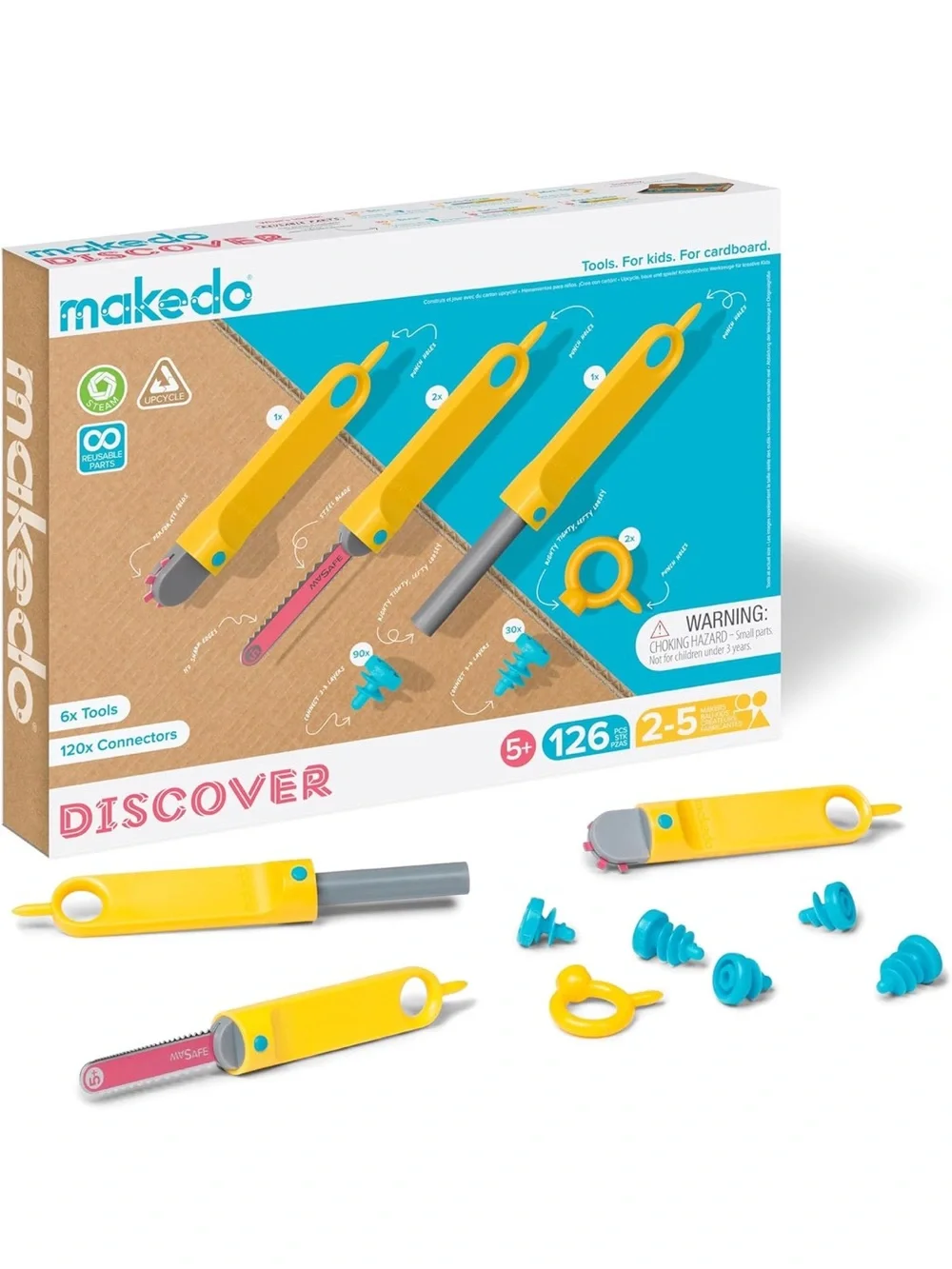 Makedo Discover 126 Piece Cardboard Construction Toolbox STEAM Reusable Toys New